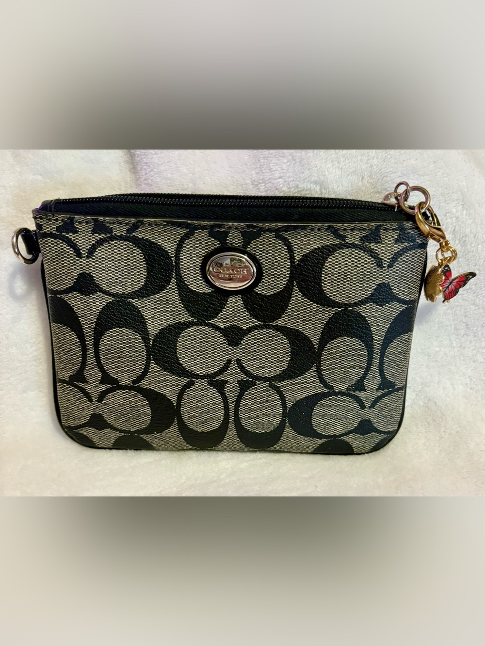 Coach Signature Canvas Pouch Wristlet in Brown  and Beige